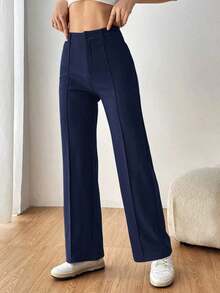 Pantalones de traje azul marino sencillos y casuales para mujer en otoño/invierno - Azul marino - Ver 7