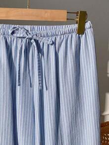 Pantalones a rayas rosas para mujer, vacaciones de verano - Azul - Ver 4