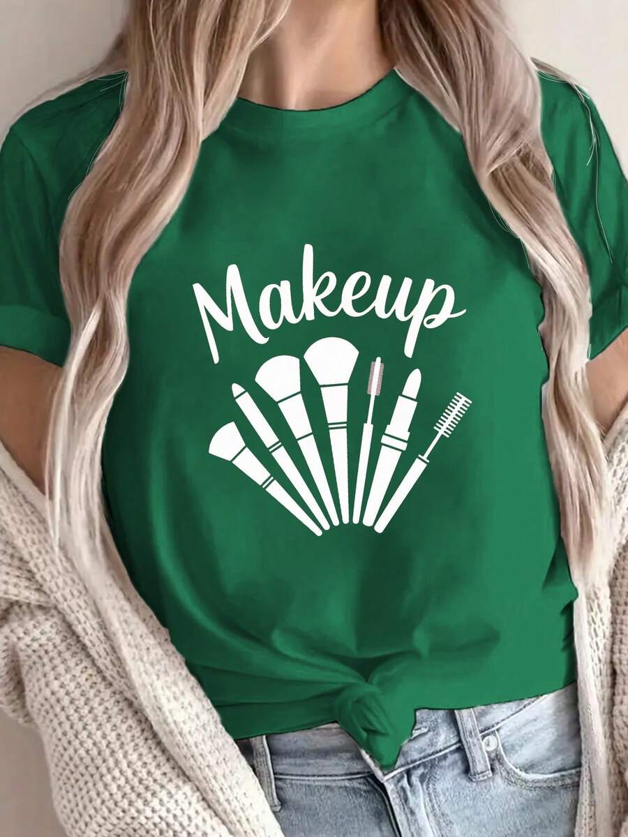 Talla grande - talla extra grande - camiseta de mujer, hecha de algodón puro, tela ligera y transpirable, diseño de cuello redondo, diseño estampado, corte de manga corta, adecuada para primavera y verano. - Verde - Ver 1