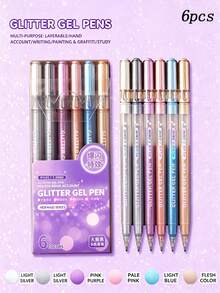 Bộ 6 bút gel kim tuyến, bút mực gel lấp lánh 1.0mm viết trơn tru, văn phòng phẩm chất lượng cao dùng cho viết nhật ký, vẽ nguệch ngoạc, ghi chú, thủ công DIY, quà tặng cho trẻ em. - Bộ - Xem 6