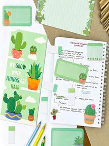 Cactus Pattern Sticky Note Set, Cute And Beautiful Self-Adhesive Memo Pads, Back To School Essential Desk Decor, Inspirational Planner Bookmarks - A - View 2