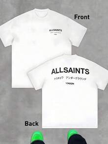 Texto que representa la conexión entre Londres y Tokio mostrando letras japonesas que evocan energía urbana y espíritu moderno con la marca AllSaints símbolo de actitud internacional y confianza en cada detalle 100% algodón camiseta de hombre Doble cara 220g - Negro - Ver 1