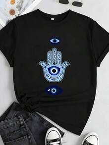 1 pieza Camiseta de manga corta para mujer Howell con estampado Grap-1180g 100% Algodón - Negro 2 - Ver 9