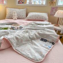 1pc Floral Lace Trim Summer Quilt/Comforter, Soft & Comfortable Pastoral Style Design, Suitable For Dorm, Bedroom, Apartment, Spring & Summer, Pillow Case Not Included - Baby Blue - View 8