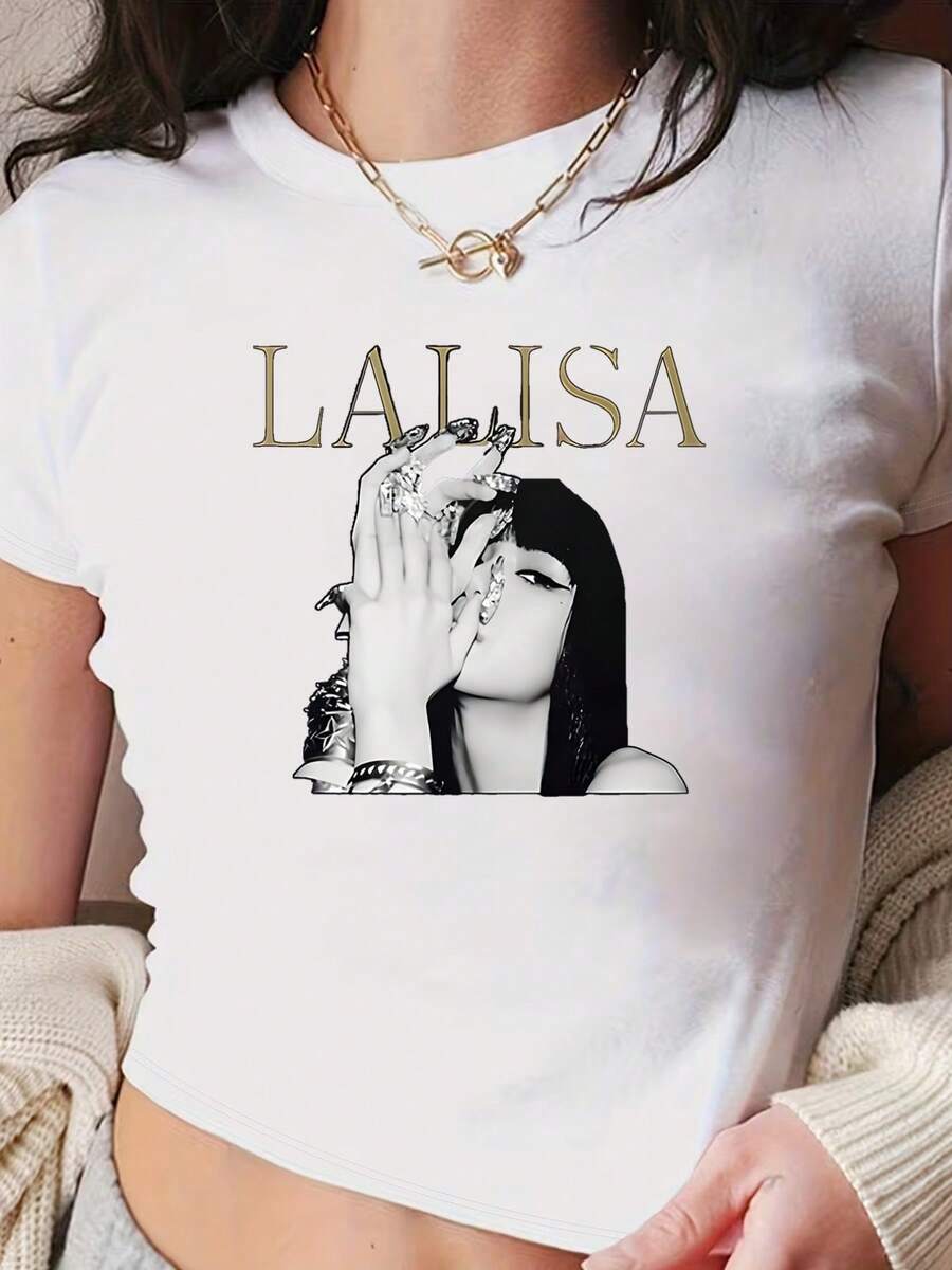 Camiseta corta de moda para mujer, , Lisa de cuello redondo, manga corta a la moda, estilo Y2K, top corto sexy, diseño único, blusas para mujer, blusas casuales para damas, tops casuales para mujer, tops, unisex. - Blanco - Ver 1