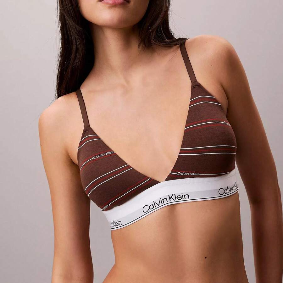 Calvin Klein Icon Cotton Modal Lightly Lined Triangle Bralette QF8498 - Climbing Logo Pin Strip / Coffee Brown - 查看 1