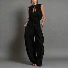 Mono de  urbana, holgado sin mangas, cintura ajustada y piernas anchas, nuevo modelo verano para mujer - Negro - Ver 7