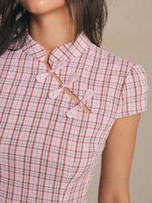 Blusa elegante con hebilla Pipa, estilo chino nuevo, para verano - Rosa Pálido - Ver 3