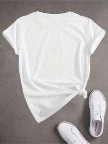 Women's Casual T-Shirt With Football Print - Short Sleeves, Crew Neck, Black Base With Green Graffiti Design, Perfect For Spring And Summer, Casual T-Shirt. | Sportswear & Leisurewear | Comfortable Style, Football-Themed Clothing - 白色 - 查看 2