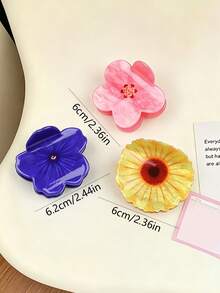 1pc Sweet Sunflower Acetate Flower Hair Claw, Minimalist Fresh Ponytail Clip, Bun Updo Hair Accessory For Summer Beach Vacay Hair Clips - Multicolor - View 3