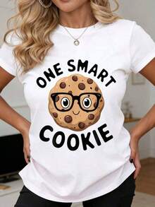 One Smart Cookie's Fun Graphic T-Shirt Features A Cute Chocolate Chip Cookie Wearing Glasses, Ideal For Casual And Active Wear, Suitable For Everyday Use And Fun Occasions, Perfect For Birthday Gifts Or Outfits With A Touch Of Humor, Great For Leisure And Sports Activities. - 白色 - 查看 7