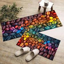 1pc Colorful Coffee Bean Pattern Printed Rug Series, Long Doormat, Indoor Entrance Mat, Bedroom Bedside Mat, Kitchen Mat, Suitable For Living Room, Laundry Room, Bathroom - Multicolor - View 1