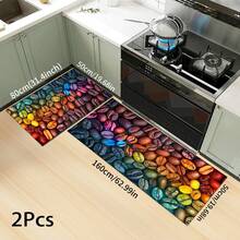 1pc Colorful Coffee Bean Pattern Printed Rug Series, Long Doormat, Indoor Entrance Mat, Bedroom Bedside Mat, Kitchen Mat, Suitable For Living Room, Laundry Room, Bathroom - Multicolor - View 14