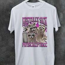 Camisetas de Verano con Estampado Gráfico, Camiseta Divertida con Meme de Mapache, Camiseta Gráfica Estilo Bootleg de los 90, Camisetas Gráficas de Verano para Mujer, Camisetas de Algodón para Mujer, Ropa de Uso Diario, 100% Algodón - Blanco - Ver 7