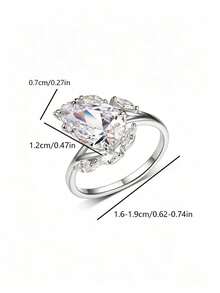 1pc Vintage Fashion Natural Style Romantic S925 Sterling Silver 4CT Moissanite Pear-Shaped Engagement Ring, Elegant High-End Couple Matching Ring For Banquet, Wedding, Vacation, Valentine's Day Gift - Silver - View 6