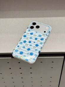Polka Dot & Stripe Blueberry Pattern Phone Case Compatible With IPhone 17 Pro Max, Matte Finish Protective Cover Compatible With IPhone 17 Pro, 16 Pro, 16 Pro Max, 15 Pro, 15 Pro Max, Design - Baby Blue - View 3