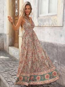 MEXBrillora Vestido sin mangas de cuello en V con estampado total para vacaciones de verano de mujerMEX UF15 - Multicolor 2 - Ver 6