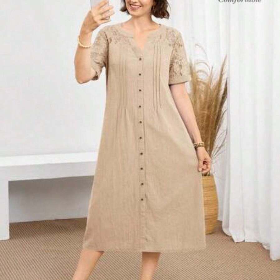 Women Long Dresses - 杏 - 查看 1