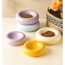 Large-Sized Doughnut-Shaped Ceramic Pet Bowl - Fashionable Snack And Water Bowl. Large-Capacity Non-Tip-Prone Simple Cat Food Bowl - Easy To Clean - Suitable For Small To Medium-Sized Pets - Wide-Edge Spill Prevention Design - Beautiful Pet Food Bowl - 100ml - View 5