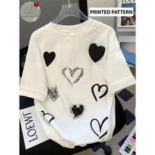 Women's Short-Sleeved T-Shirt With A Heart Print, A Modern And  Youthful Style, Made From Soft, Breathable, And Skin-Friendly Fabric. A Versatile Casual Garment For Everyday Wear, Available In Sizes S To XXL And Various Colors. - 白色 - 查看 10