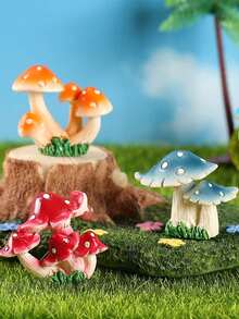 3 pièces Plantes en pot artificielles miniatures colorées en forme de champignon, décoration de paysage micro aquatique avec mousse, style aléatoire - A - View 2