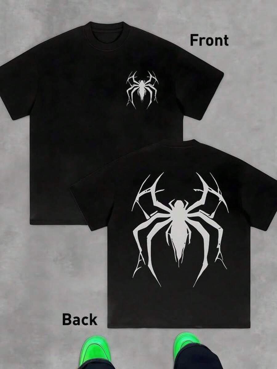 Símbolo de araña plateada que representa fuerza interior protección y equilibrio entre poder y calma en cada paso que afronta el hombre moderno transmitiendo energía y determinación camiseta de hombre Doble cara 100% algodón 220g - Negro - Ver 1