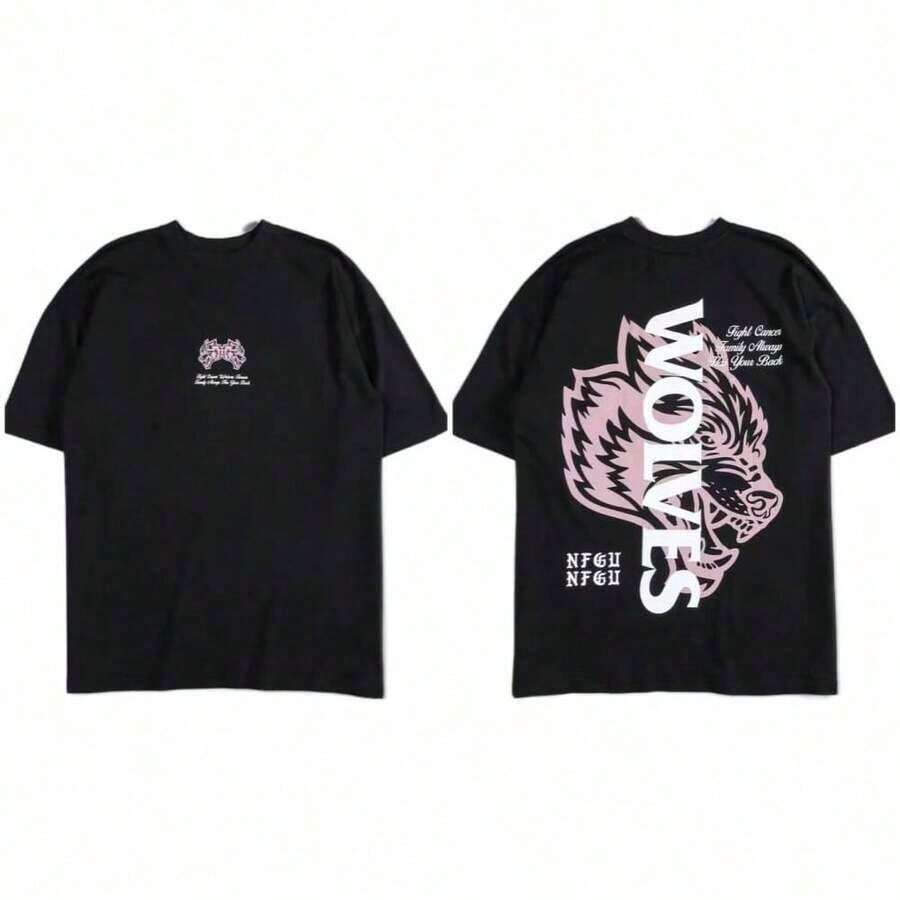 Summer Tops Darcsport T-Shirt, American  Brand, Classic Wolf Head Print, Pure Cotton Short-Sleeve T-Shirt, Loose Fit, Unisex, Plus SizeLoose And Comfortablesummer Clothes - Đen và Hồng - Xem 1