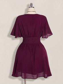 ICON Vestido de línea A con cuello en V y volantes en el bajo, adecuado para playa, vacaciones, estilo bohemio, hippie, Y2K, verano, Día de San Valentín, vestido elegante para citas - Morado - Ver 2