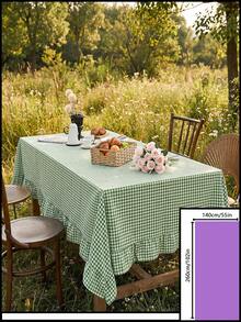 1pc Fresh Green Plaid Ruffle Edge Tablecloth, American Country Style Minimalist Decorative Table Cloth, Rectangular For Dining Table, Coffee Table, TV Cabinet, Entryway, Multi-Functional Cover, Suitable For Holiday Gatherings, Birthday Parties, Wedding Banquets, Table Decoration, Room Decor, Office Desk, Coffee Table Mat, Outdoor Picnic Mat, Home Decor, All Seasons - Green - View 16