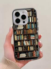 1pc Bookshelf Pattern Contrast Color Shockproof Phone Case, TPU Material, Suitable As Holiday Gift, Compatible With Apple 11 12 13 14 15 16 Pro/Pro Max/14 15 16 Plus/17, Unisex - Multicolor - View 4