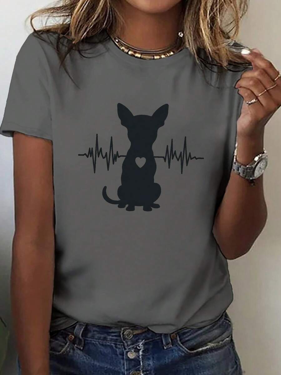 Talla grande - talla extra grande - camiseta de mujer, hecha de algodón puro, tela ligera y transpirable, diseño de cuello redondo, diseño estampado, corte de manga corta, adecuada para primavera y verano. - Gris Oscuro - Ver 1