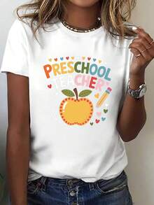 Talla grande - talla extra grande - camiseta de mujer, hecha de algodón puro, tela ligera y transpirable, diseño de cuello redondo, diseño estampado, corte de manga corta, adecuada para primavera y verano. - Blanco - Ver 1