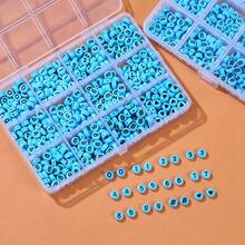 100/500颗0-9亚克力数字圆珠手链制作套装，4x7mm心形珠子，适用于手链、项链、友谊饰品DIY手工，蓝色+黑色隔珠，友谊手链DIY套装 - 淺藍色 - 查看 7