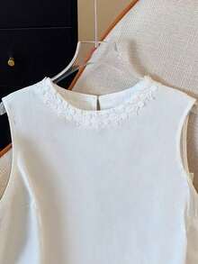 Blusa sin mangas con bordado y ribete de concha blanca para mujer, vacaciones - Blanco - Ver 3