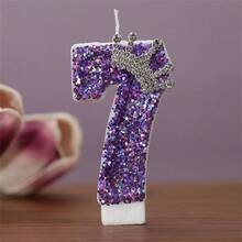 1PC Purple Crown 0-9 Number Birthday Candle Creative New Style, Rhinestone Crown, Suitable For Cake Decoration, Dessert Table, Party Birthday Celebration Candles. - View 9