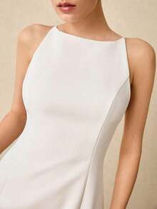 Elegant Solid Color Sleeveless Short Dress For Women, Formal Dress, Wedding Dress, White Prom Dress, Casual Office Dress - 黑色 - 查看 10