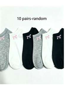15/10/5/1 Pairs Women Short Socks/Invisible Socks, White/Black/Gray, Cute Cartoon Pattern, Breathable Moisture-Wicking Soft Comfortable, Suitable For Holiday, Sports, Casual, Business, Daily Wear, Random Color Combination - Multicolor - View 14
