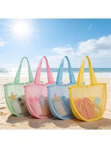 1pc Pink/Blue/Green/Yellow Shell Bag, Summer Party Handbag, Seashell Mesh Tote, Colorful Beach Storage Bag, Mesh Seashell Collection Bag, Beach Party Items Storage Bag, Shell Mesh Bag, Seashell Handbag, Suitable For Summer Party Items Storage, Gift For Her/Him, Shell Seashell Bag - J-Multicolor - View 2