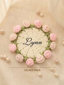 1pc Personalized Rose Bouquet Coaster With Custom Embroidery, Floral Drink Coaster For Dining Table, Coffee Table And Home Decor, Birthday Or Housewarming Gift For Mom, Friends And Coffee Lovers - Pink - View 2