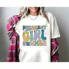 Summer T-Shirt For Pregnant Women 100% Cotton, Maternity T-Shirt, Mother's Day T-Shirt, Printed T-Shirts 100% Cotton For Women, Spring/Summer Graphic T-Shirts For Women, Breathable And Comfortable. - 孕婦襯衫005 - 查看 2