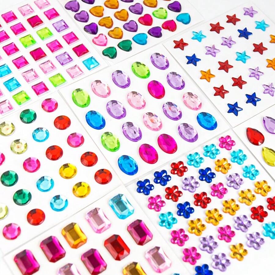 11 piezas de pegatinas de diamante de imitación autoadhesivas, en formas y tamaños surtidos, adecuadas para manualidades, decoraciones brillantes, maquillaje, artesanías y decoraciones, aplicables para manualidades, arte corporal, arte de uñas, eventos de maquillaje, etc. - Multicolor - Ver 1