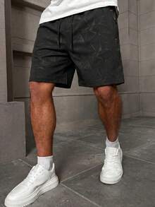 ALTZTAR Men's Geometric Print Drawstring Shorts, Quick-Dry Breathable Summer Casual Pants - Black - View 2