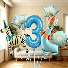 1 bộ bong bóng số động vật rừng, bao gồm bong bóng số màu xanh baby, bong bóng hình ngựa vằn và hải cẩu xiếc, kết hợp với bong bóng hình sao và hoa, phù hợp làm quà bất ngờ cho con trai/con gái, tiệc sinh nhật trẻ em, sự kiện chủ đề cho bé trai, kỷ niệm 100 ngày, phông nền chụp ảnh sinh nhật, tạo không khí cổ tích tươi mới và chữa lành, dù trong nhà hay ngoài trời, mang đến nét sinh động và đáng nhớ cho lễ kỷ niệm sinh nhật của trẻ - Xem 15