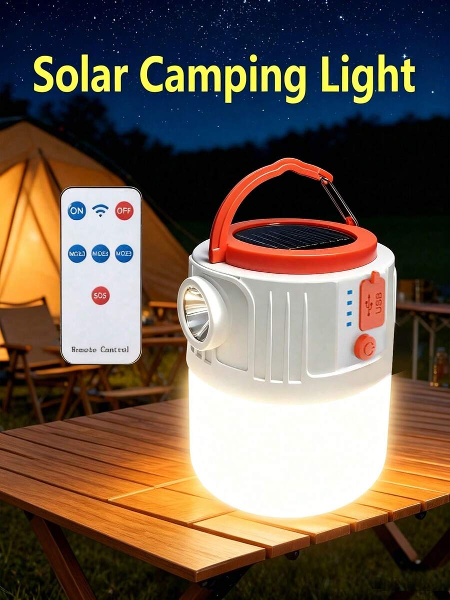 Outdoor LED Solar Camping Light, Super Bright Solar Tent Lantern, Portable Lantern Tent Light, Suitable For Outdoor, Hiking, Climbing, Fishing, BBQ Camping Lighting (With/Without Remote Control) - White - View 1