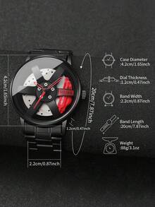 Set de 2 relojes con dial de rueda creativo, relojes deportivos de moda para hombres, regalo para el novio (caja de reloj no incluida) - Negro - Ver 4