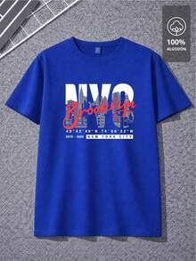 Playera Estampada de Caballero NYC BROOKLYN 2026- STREET PREMIUM EDITION |   100% Algodón - Azul - Ver 2