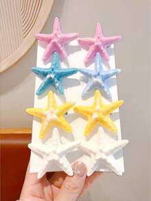 8pcs/Set Teen Girls Starfish Decor Hair Clips, Sweet Style Ocean Theme Hairpins, Exquisite Resin Starfish Hair Pins, Cute Beach Style Hair Accessories, Suitable For Daily And Vacation Wear - Multicolor - View 5