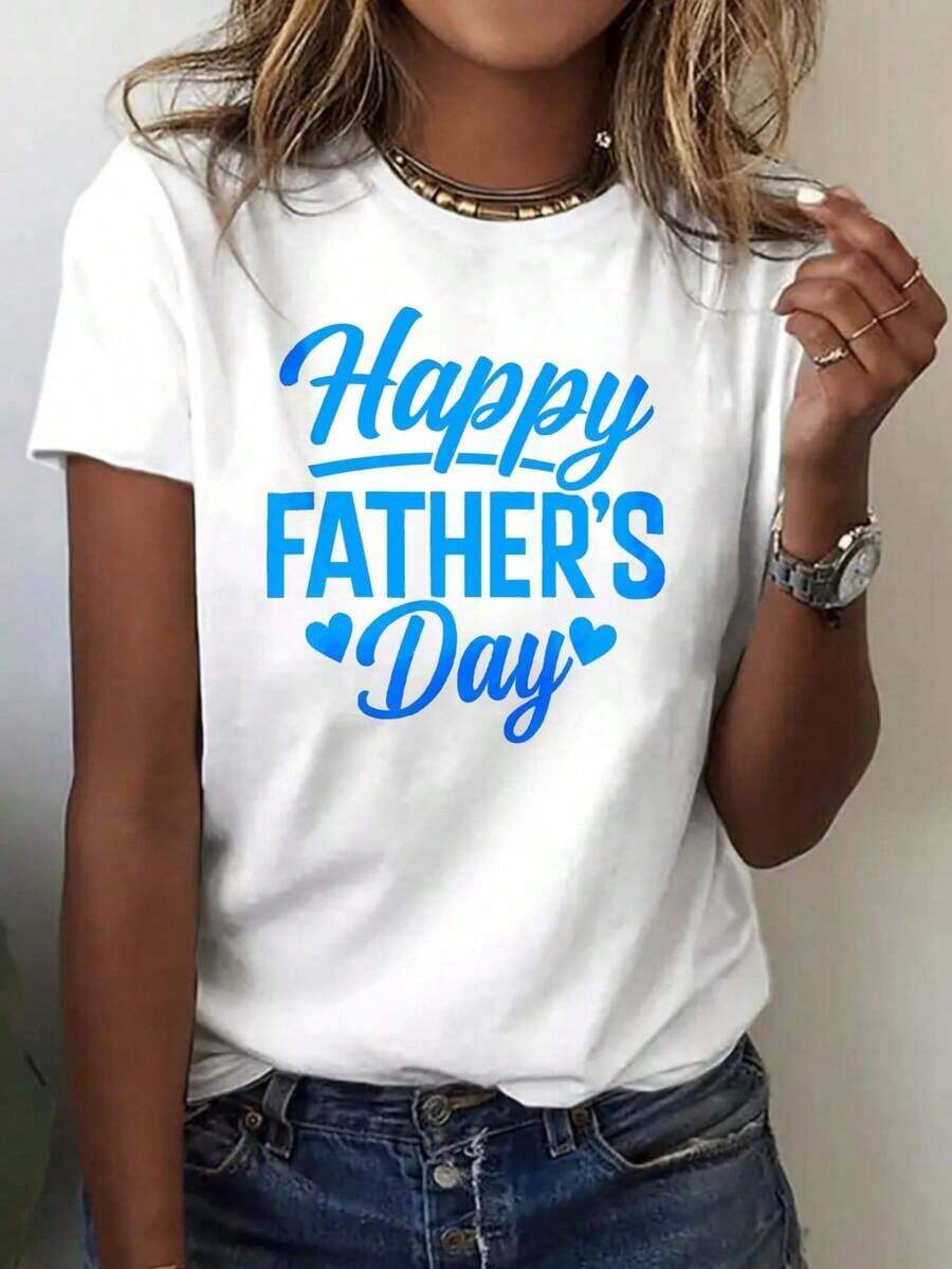 Camia de Moda para Mujer Blanca con Estampado de Feliz Día del Padre, Top Casual para Celebración del Día del Padre, Transpirable y Cómoda - Blanco - Ver 1