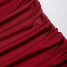 MewMuse.  Vestido mini sexy de mujer con cuello halter, hebilla metálica y volantes en el bajo - Rojo - Ver 6