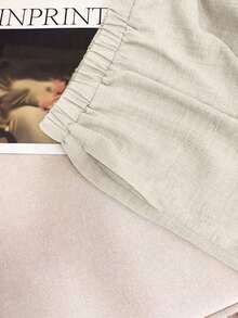 Conjunto de 2 piezas de chaleco sin mangas de cuello redondo y shorts para mujer - Albaricoque - Ver 3
